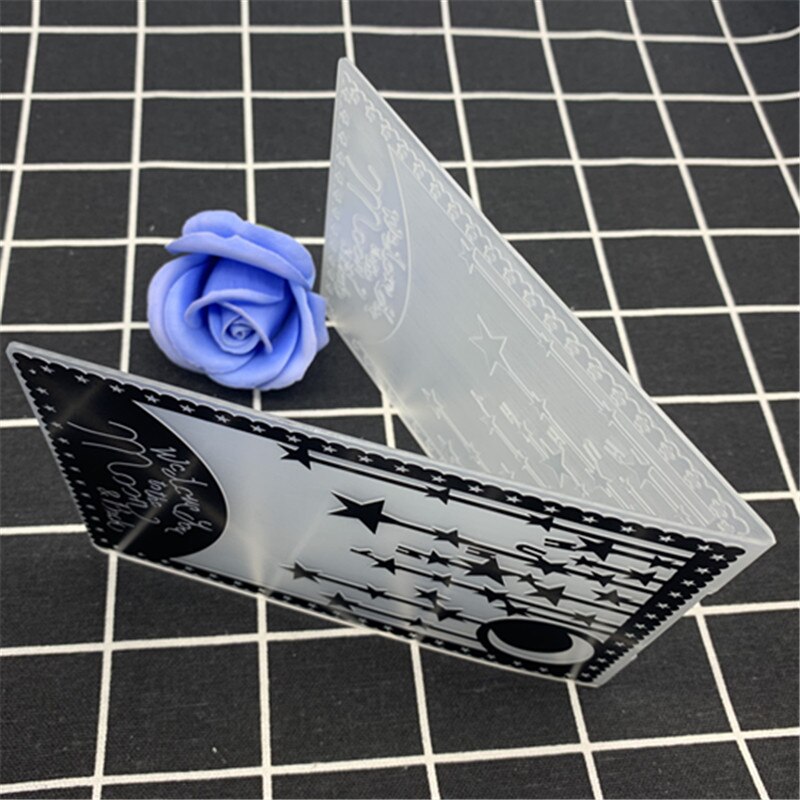 Rectangular lace border moon star hanging chain transparent plastic folding embossing board DIY handmade works background emboss
