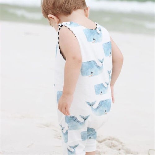 Toddler Kids Baby Girl Cotton whale Romper Summer Boys Sleeveless Jumpsuit Pants Overalls Clothes Outfits