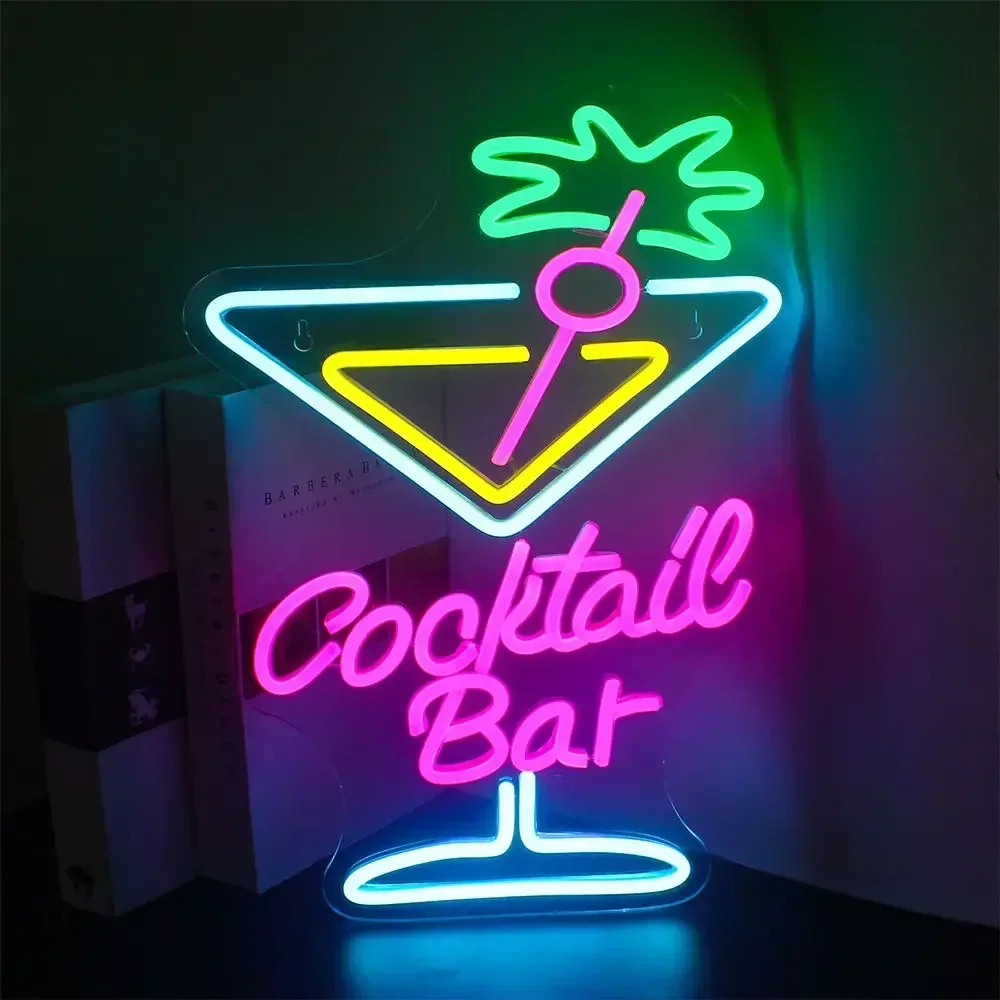 Cocktailbar neonskilt ledet neonlys til fest pub nattklubb hjemmedekorasjon ølbar kunst vegglampe lysende skilt