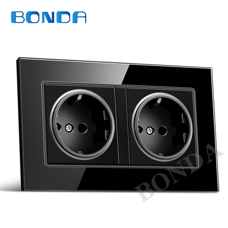 16A Porous conjoined power socket, socket panel, three-layer power socket without plug, crystal tempered glass AC110-250V