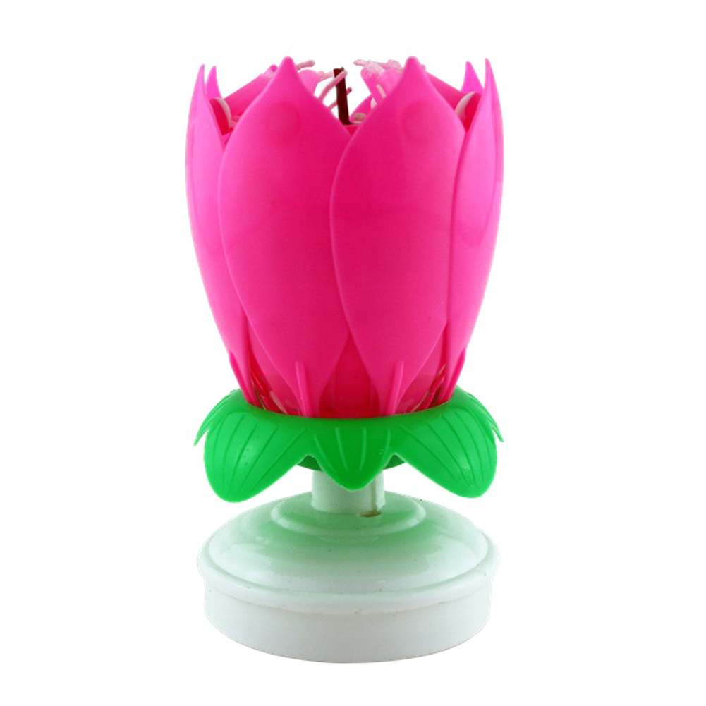 Uppgradera multicolor roterande lotuskaka ljus elektronisk musik ljus födelsedag bröllop  l9: Rosa