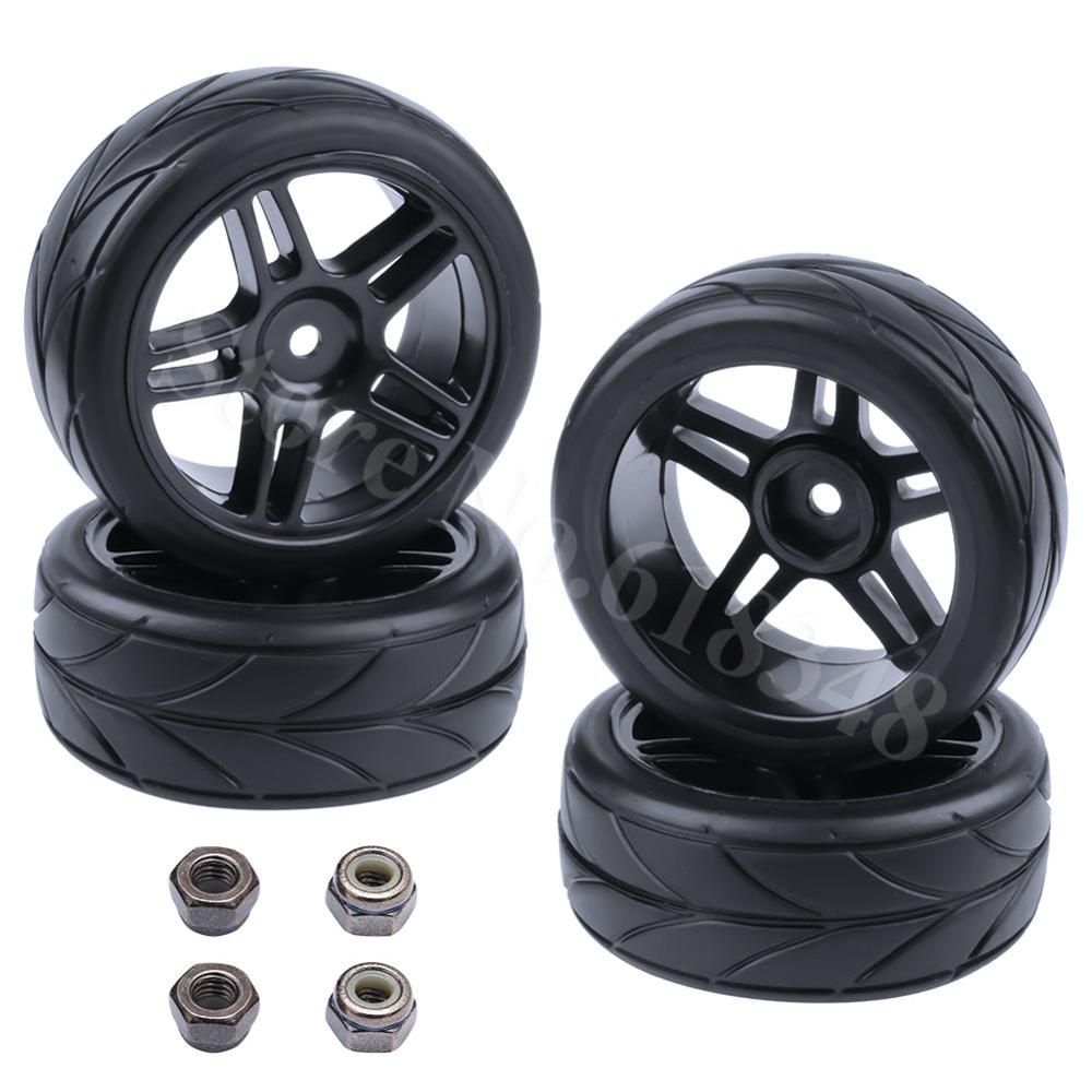 4Pcs 26mm Rubber RC Tyres & Wheel Rims Hex 12 For 1:10th HSP HPI Sprint 2 Drift RS4 On Road Cars 4WD