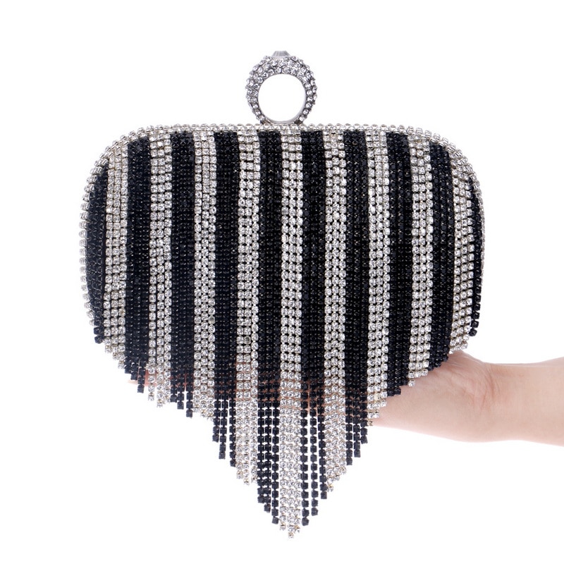 Women Bag Rhinestone Shiny Fringed Clutch Bag Handbag Night Party Purse Evening Party Wedding Handbag Shoulder Bag Bridal