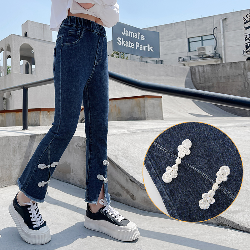 Pantalones vaqueros de para niñas, ropa de otoño para niños, pantalones con campana, Vintage, 4, 5, 7, 9, 11, 13 años