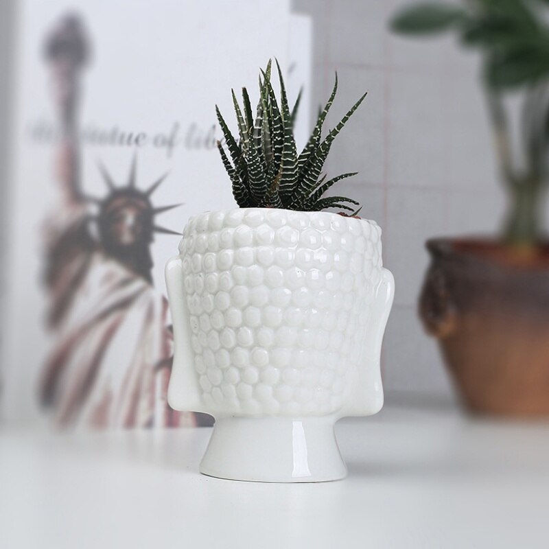 Boeddha Standbeeld Bloempot Desktop Cactus Succulent Bloempot Home Office Decoratie Witte Pot