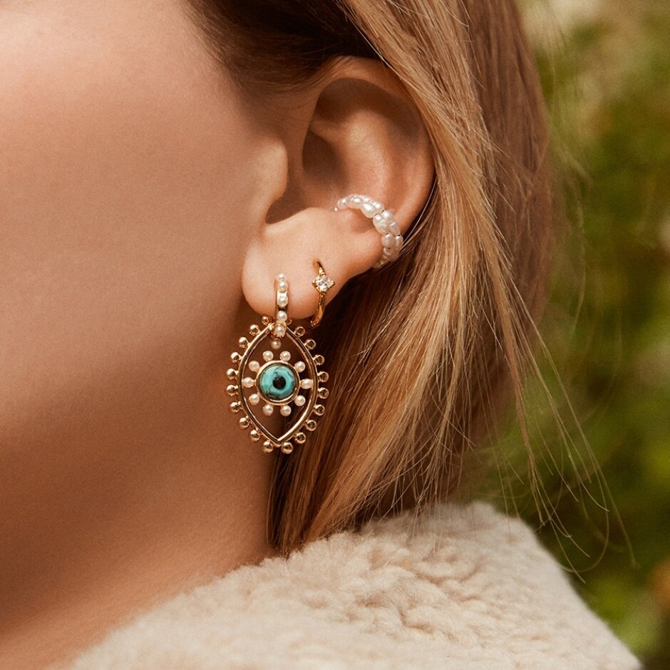 Crystal Evil Eye Earrings Boho Geometric Big Heart Statement Earrings Female Beaded Brincos