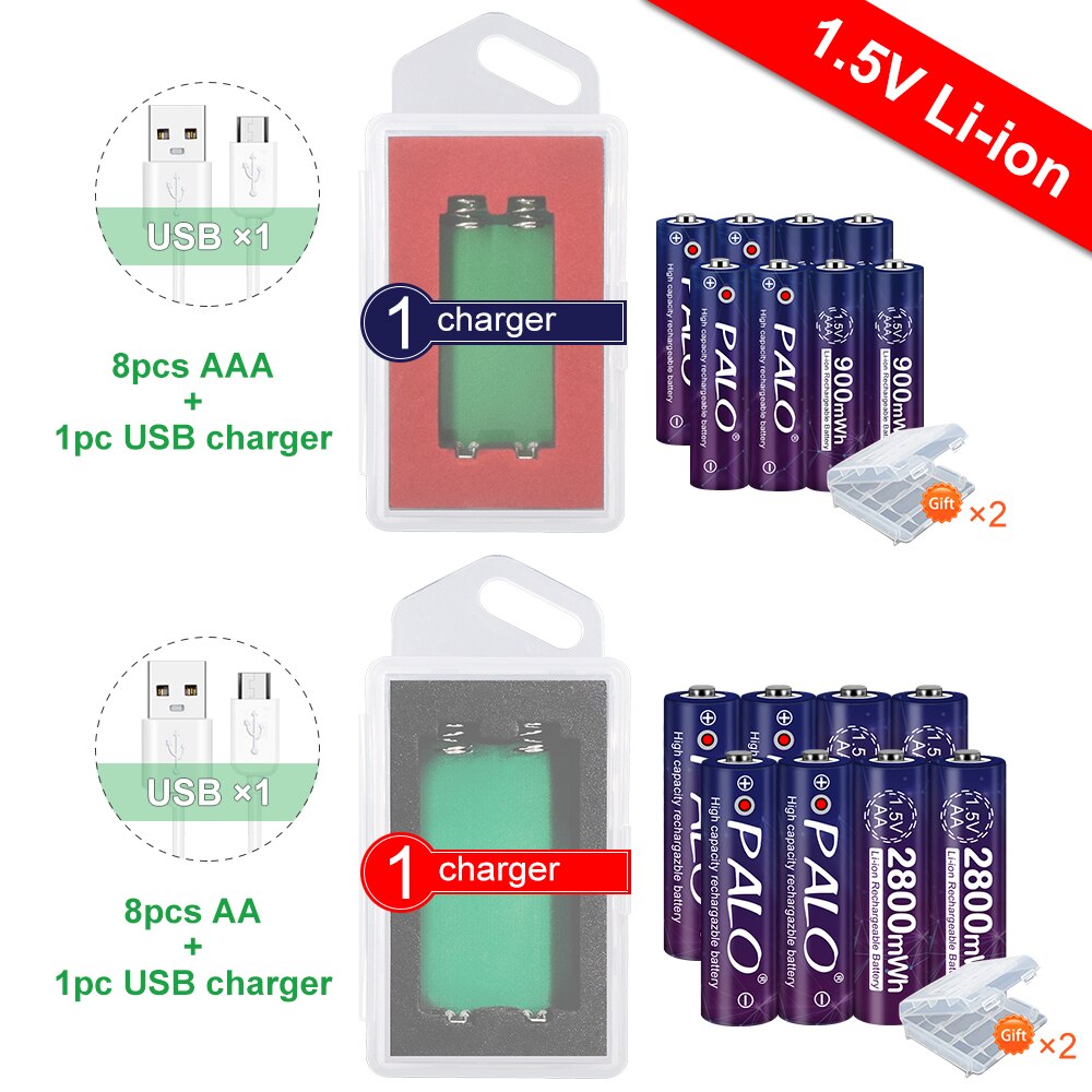 1.5V AA+AAA Rechargeable Battery 1.5v AA 2800mWh AAA 900mWh lithium Li ion Li-ion Batteries for MP3 Player Toys Remote Controll: 8AA8AAA and charger