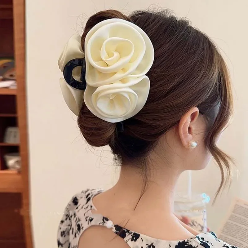 Pinzas en forma de garra para el pelo de rosa francesa, horquilla con temperamento, tocado de princesa para mujer, Clip de agarre a la , accesorios para cabello femenino: Gris