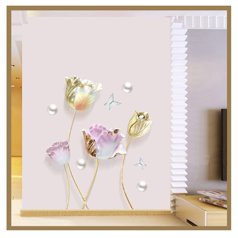 3D Tulip Flower Butterfly Wall Stickers Removable Vinyl Living Room TV Background Hallway Bedroom Wall Art Poster DIY Home Decor: Style A