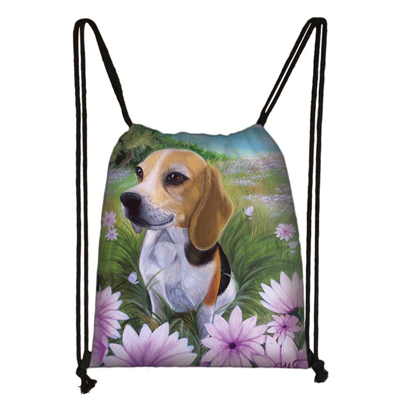 Sød yorkshire terrier / shiba inu / beagle / bulldog snøre taske dame opbevaringstaske hvalp hund rejsetasker rygsæk: Skdbeagle 10