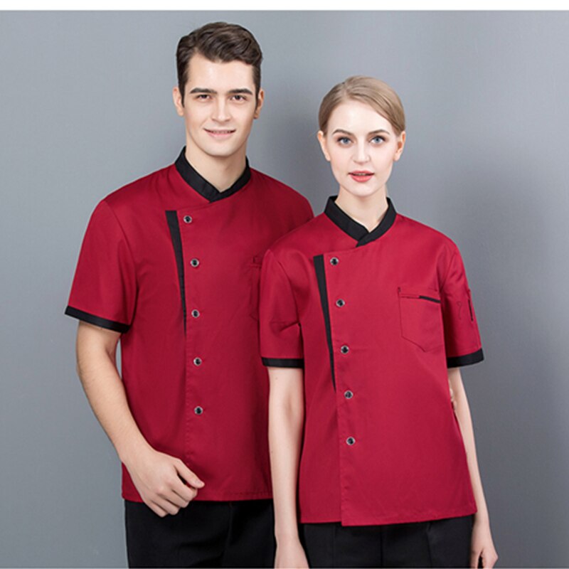 Chaqueta de Chef de manga corta para hombre y mujer, uniforme de Chef de Sushi para restaurante, ropa de trabajo para Hotel, trajes de cocina y panadería, monos de Color sólido: Red / L