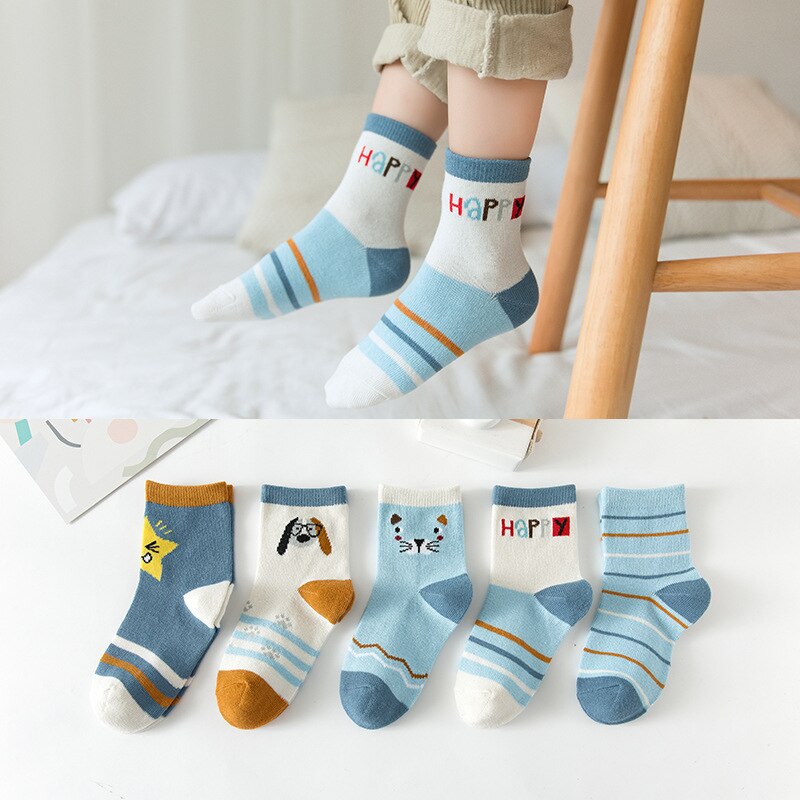 Balleenshiny 5Pairs Kinderen Sokken Cartoon Jongens Meisjes Tube Sokken Baby Katoenen Sokken Baby Peuter Vloer Sok Baby Accessoires