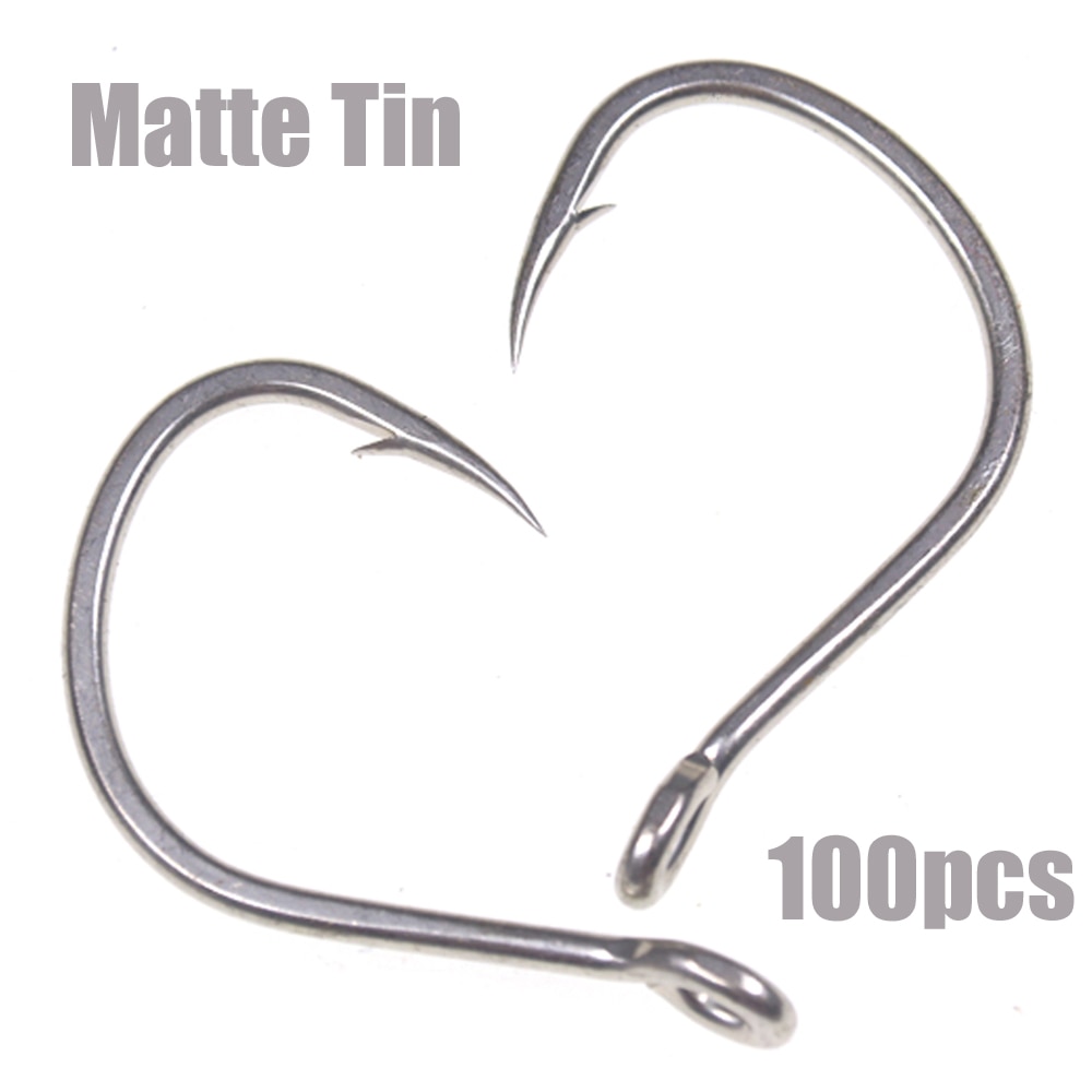100 stücke Anti-rost matt Zinn Dicken Stahl Draht Stacheldraht Haken Starke Salzwasser Unterstützen Jigging Locken Haken 1 #1/0 2/0 3/0 4/0 5/0