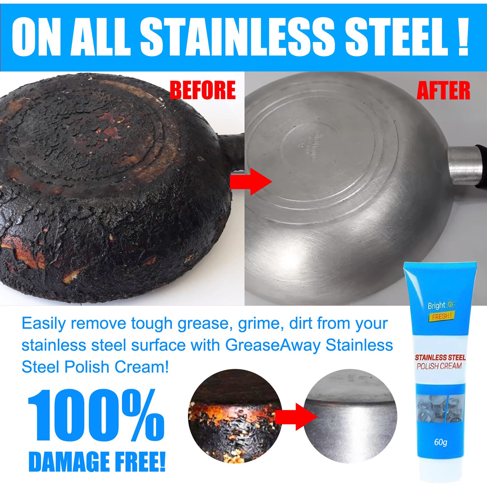 1pc stainless steel cleaning paste kitchen utensil polishing paste metal removal stainless steel grease polishing paste чистый: C