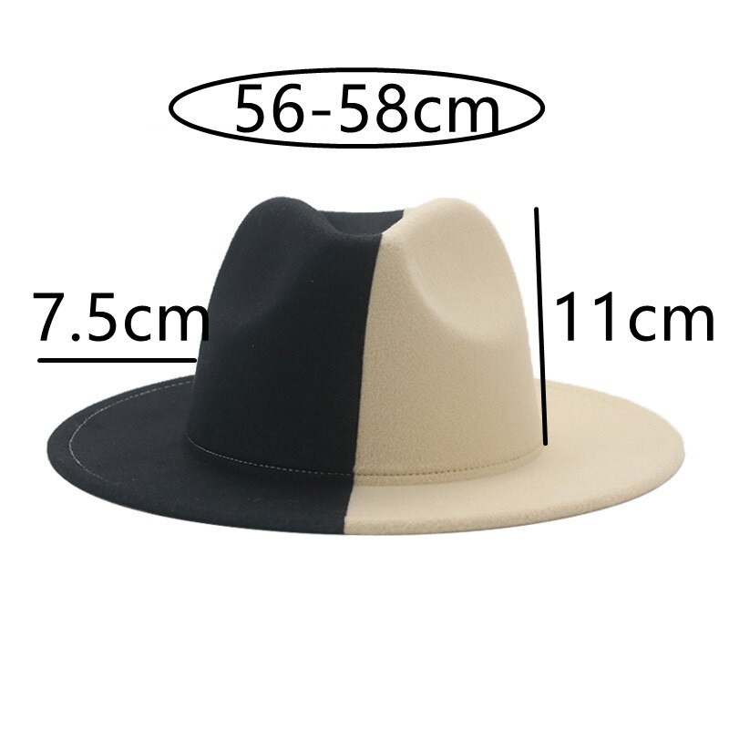 Sombrero Fedora de fieltro para hombre y mujer, gorro de ala grande de 9,5 cm, de retales en negro, blanco y rojo, informal de lujo