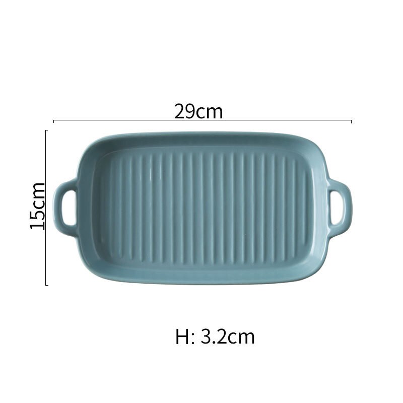 Nordic Solid Rectangle Ceramic Dinner Plate Double Ears Heat Resistant Porcelain Cheese Baking Plate Steak Sushi Fruit Tray: Rectangle Blue