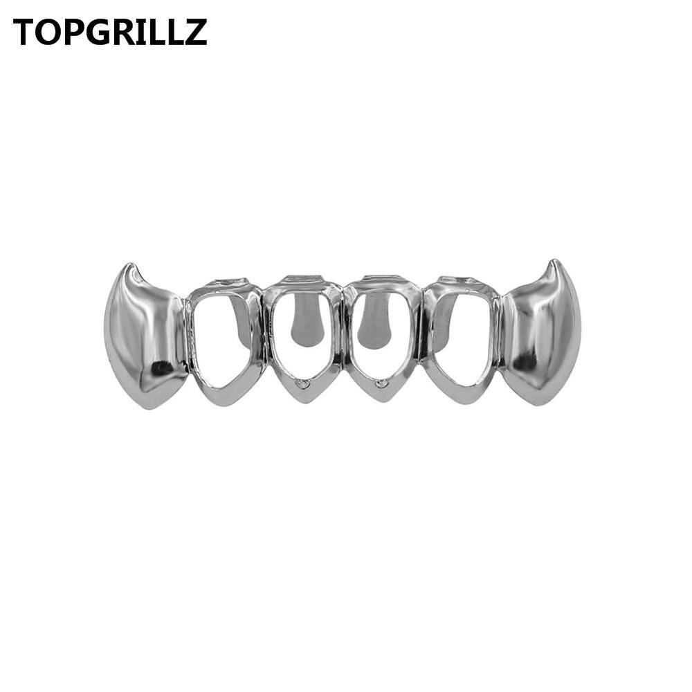 TOPGRILLZ Vergoldeter Hüfte-hüpfen-Zahngrill, oberer und unterer Grill, Hüfte-hüpfen-Bling-Hohlvampirzähne für Halloween: Hellgelb Farbe