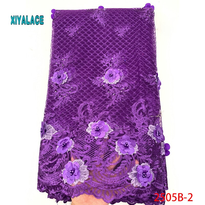 Afrikansk blondestof blonde 3d blomster tyl blondestof franske perler blondestof til festperler  ya2505b-2