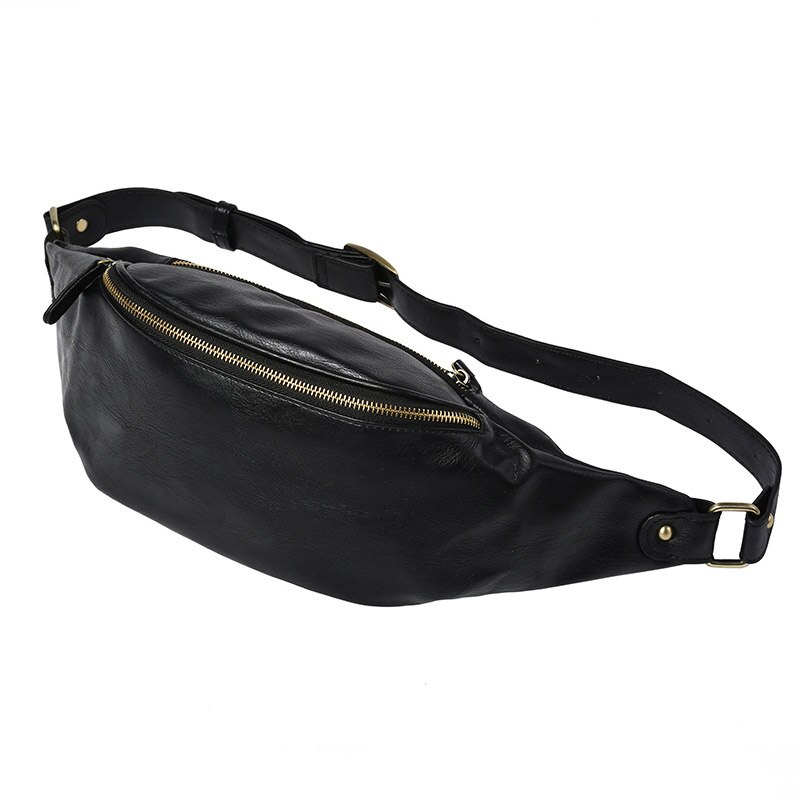 Taille Verpakking Mode Vrouwen S Taille Tas Locomotief Stijl Mannen Borst Pakken Corticale Fanny Pack Lederen Hip Pakket banaan Zak: Black