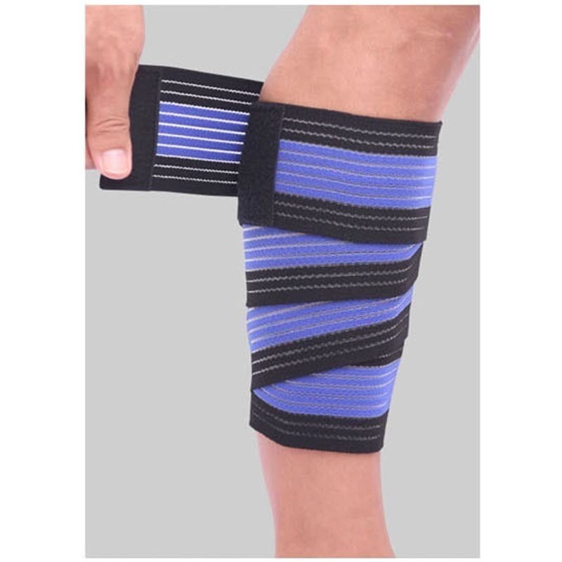 Multi-purpose 90cm fitness sport skinnebensbeskytter underbensbeskytter lægskaft beskyttelse bandage bælte bånd knæpude til mænd kvinder: Sortblå