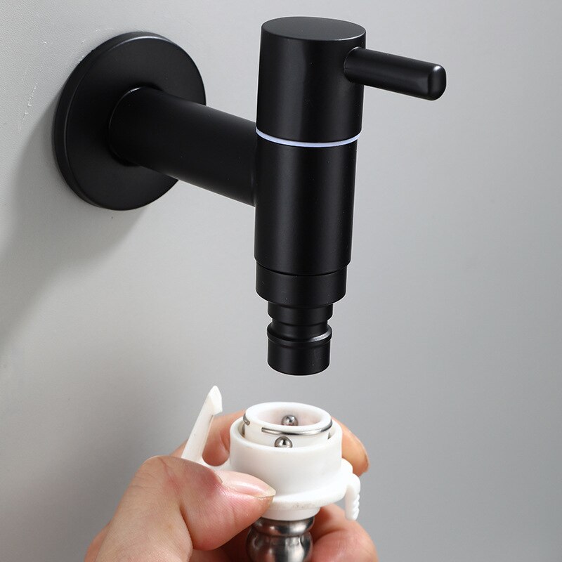 Black Paint Single Cold Faucet/Washing Machine Tap Bibcock Bathroom Basin Mop Tap Garden Crane 304 Stainless Steel