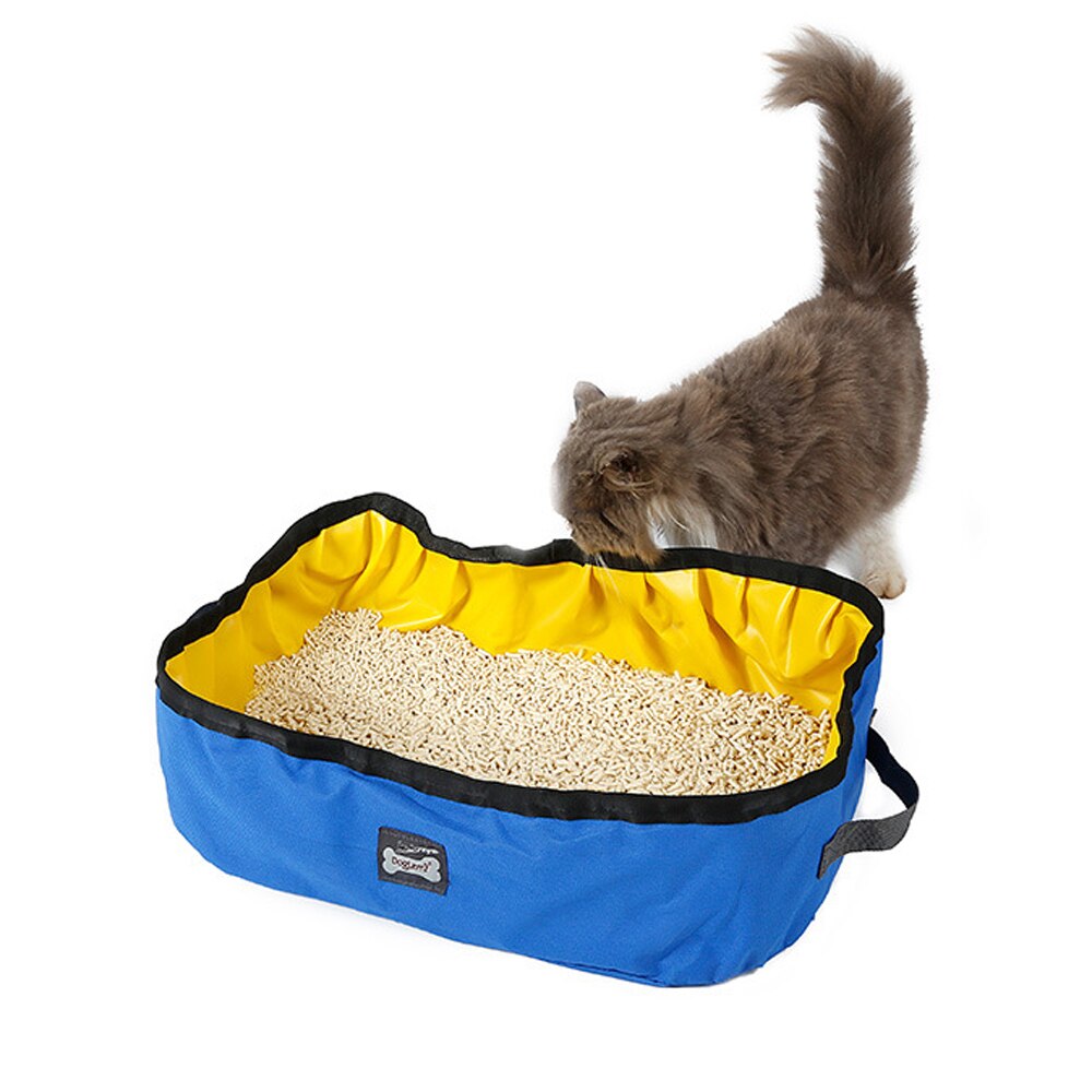 Caja de arena para gatos, bandeja para arena para gatos, para exteriores, plegable, portátil, para interiores, bolsa de arena para gatos, inodoro de entrenamiento para gatos: Blue