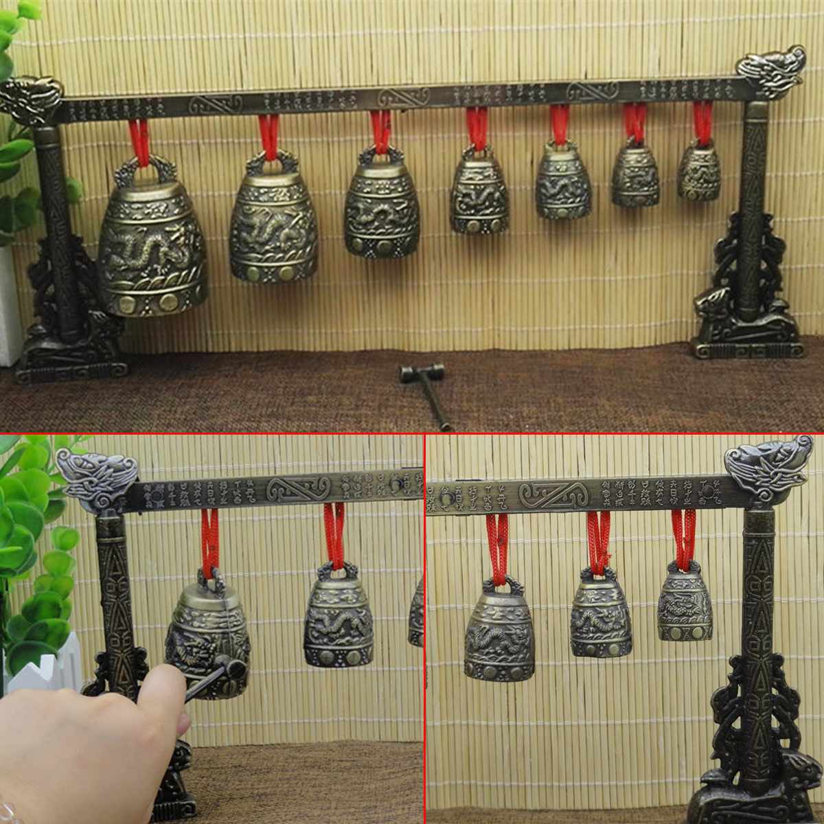 Chinese Glockenspiel Chimes Messing Bells Brons Ware Oude Chinese Mini Muziekinstrumenten 7 Ronde Koperen Klokken En Crandall