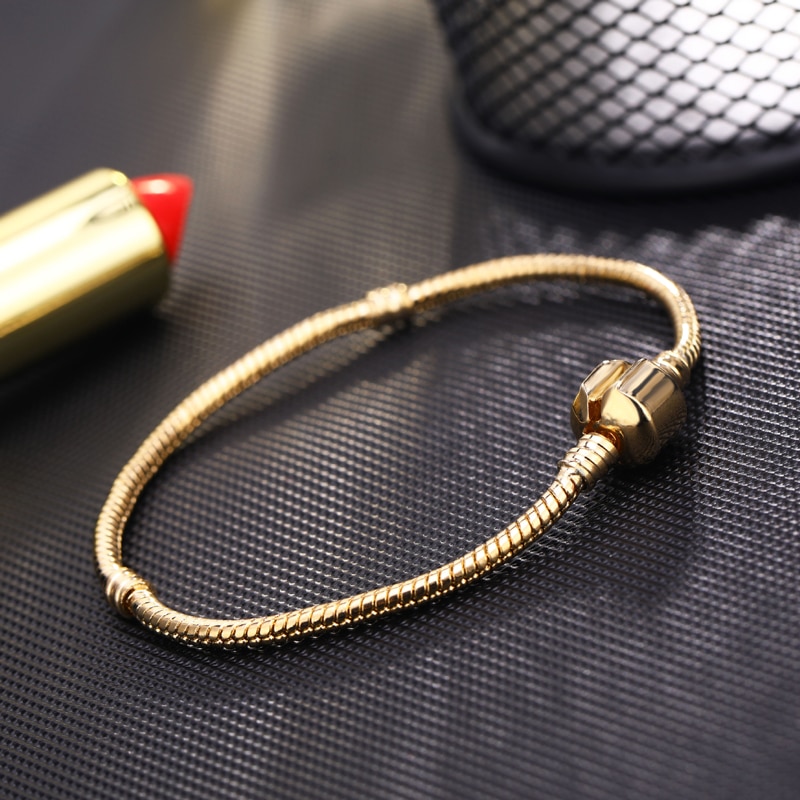 Yanhui kvinder rose guld farve slange kæde armbånd passer originale perler charme diy armbånd armbånd sølv 925 smykker sieraden