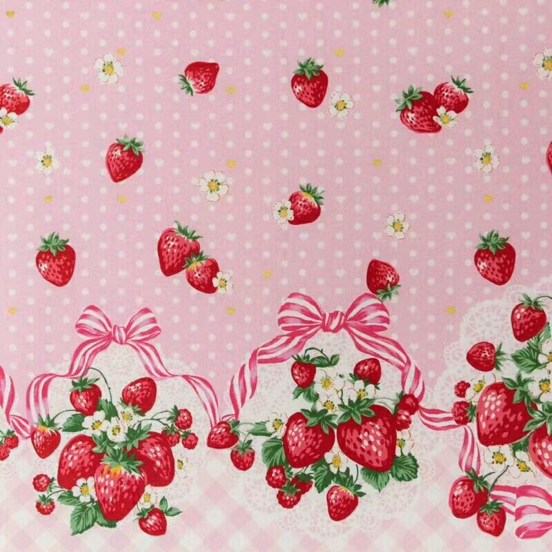 Tela de fresas japonesa importada fina de 110x50cm, tejido de algodón acolchado de Material de costura, tela de retales impresos Diy para ropa de bebé: pink