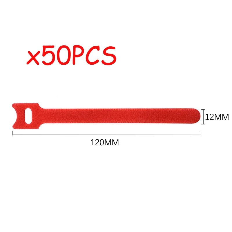 50pcs Reusable Hook and Loop Cable Ties Fastening Straps Multi-Purpose Wire Organizers for Computer/TV/Electronic Devices: Red