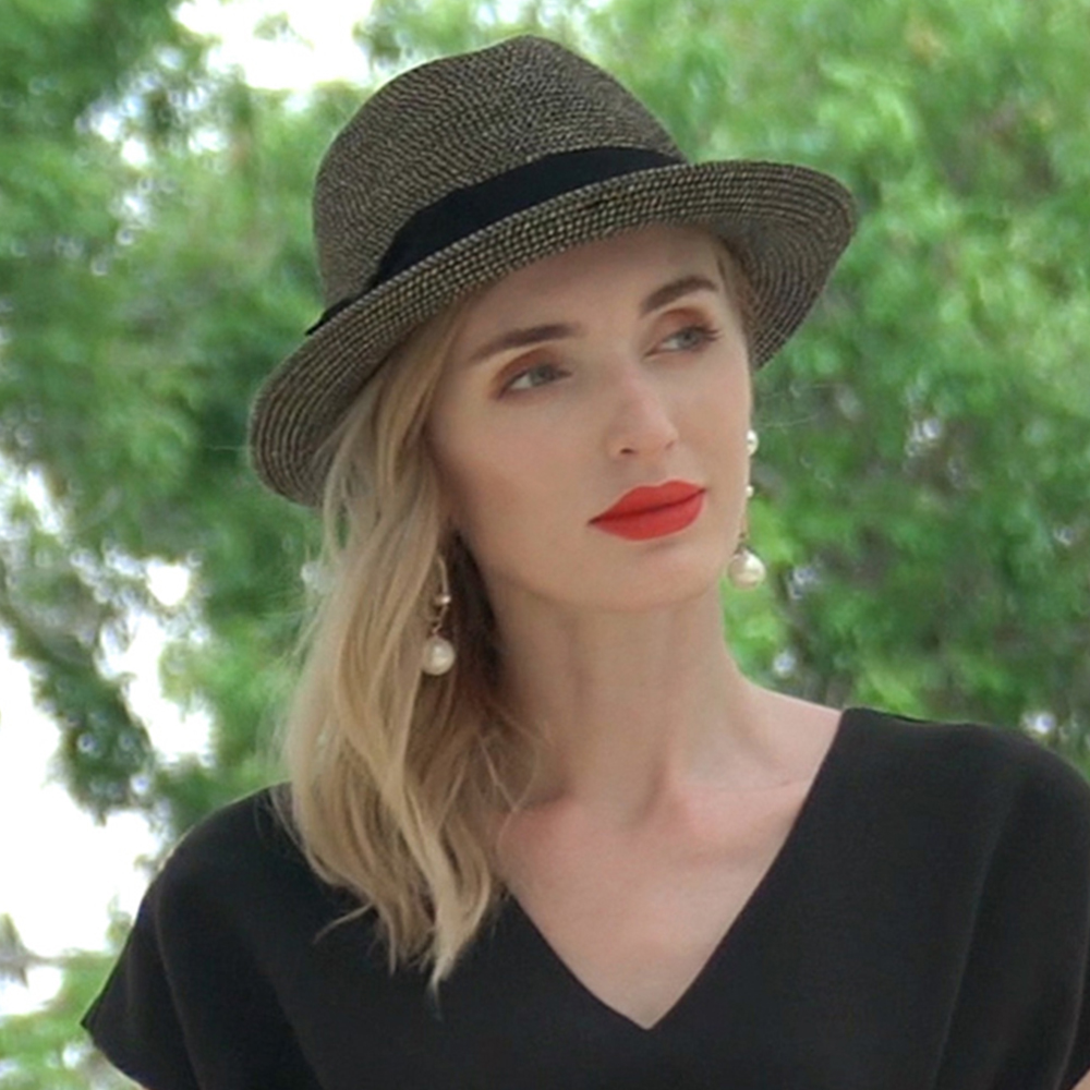 FS 2022 Gold Jazz Sun Hat For Women Ribbon Bow Straw Floppy Wide Brim Hats Casual Beach Hats Sunscreen Chapeau Femme