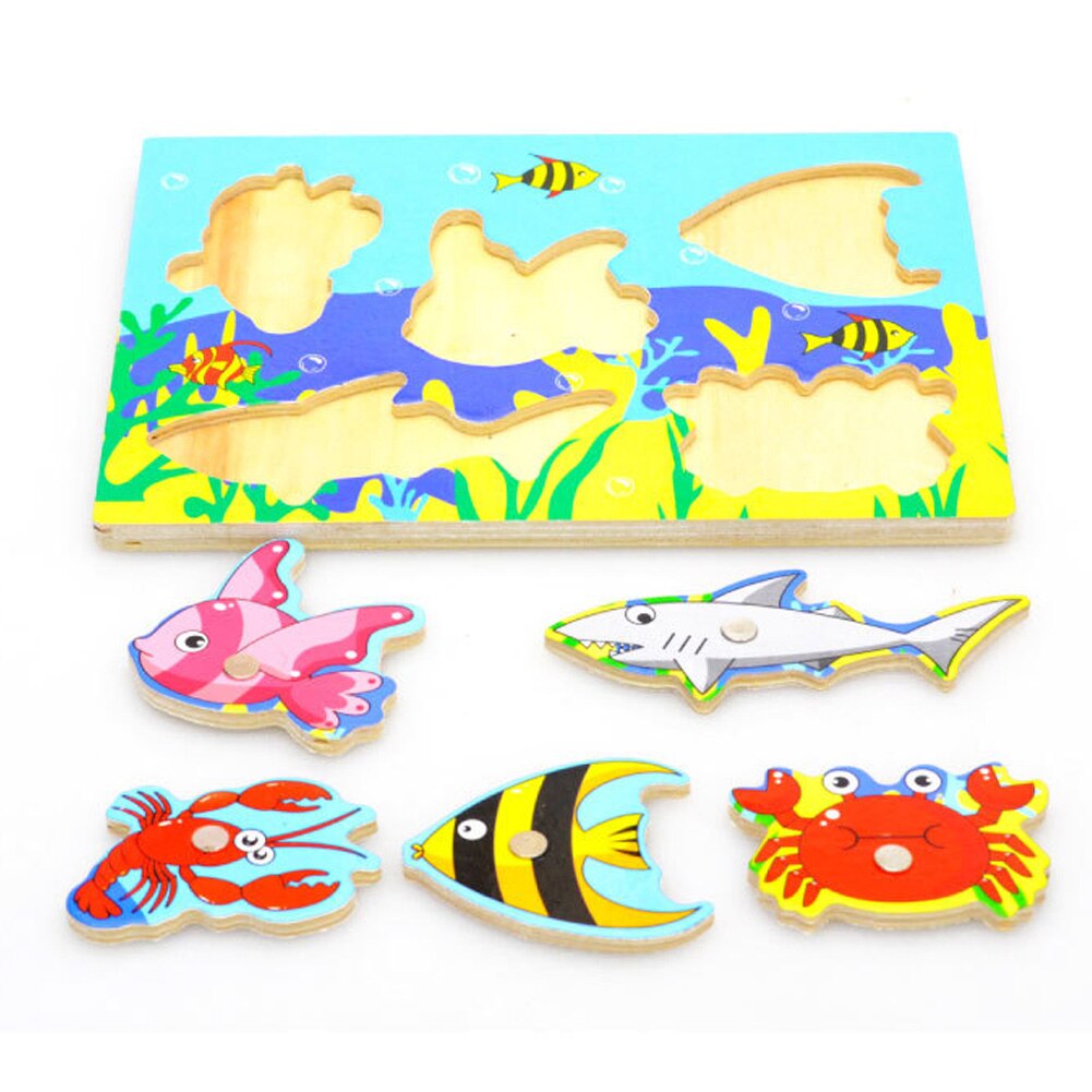 Houten Cartoon Diy Educatief Kids Funny Niet Giftig Games Vroeg Leren Magnetische Vissen Speelgoed
