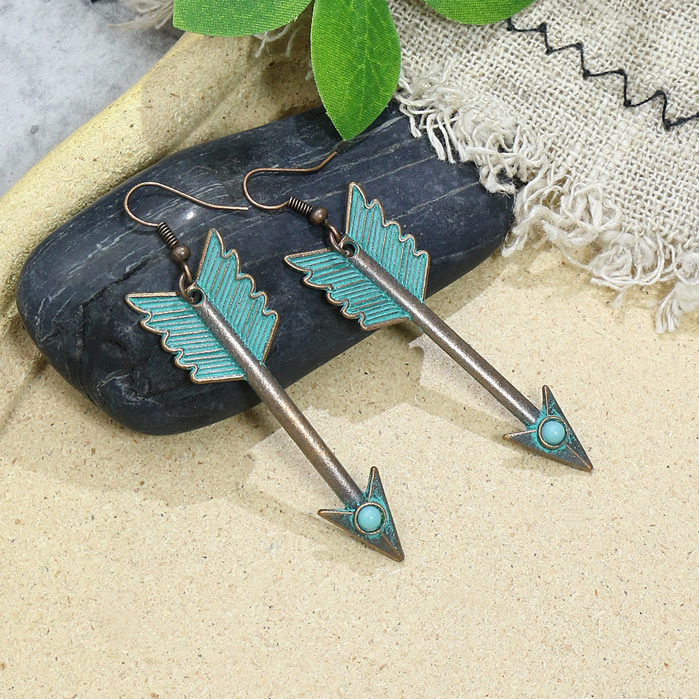 Pendientes bohemios étnicos Vintage de Color bronce para mujer, aretes colgantes geométricos de flor tallada en piedra azul clásica, joyería Jhumka: Verde del ejército de Zinc