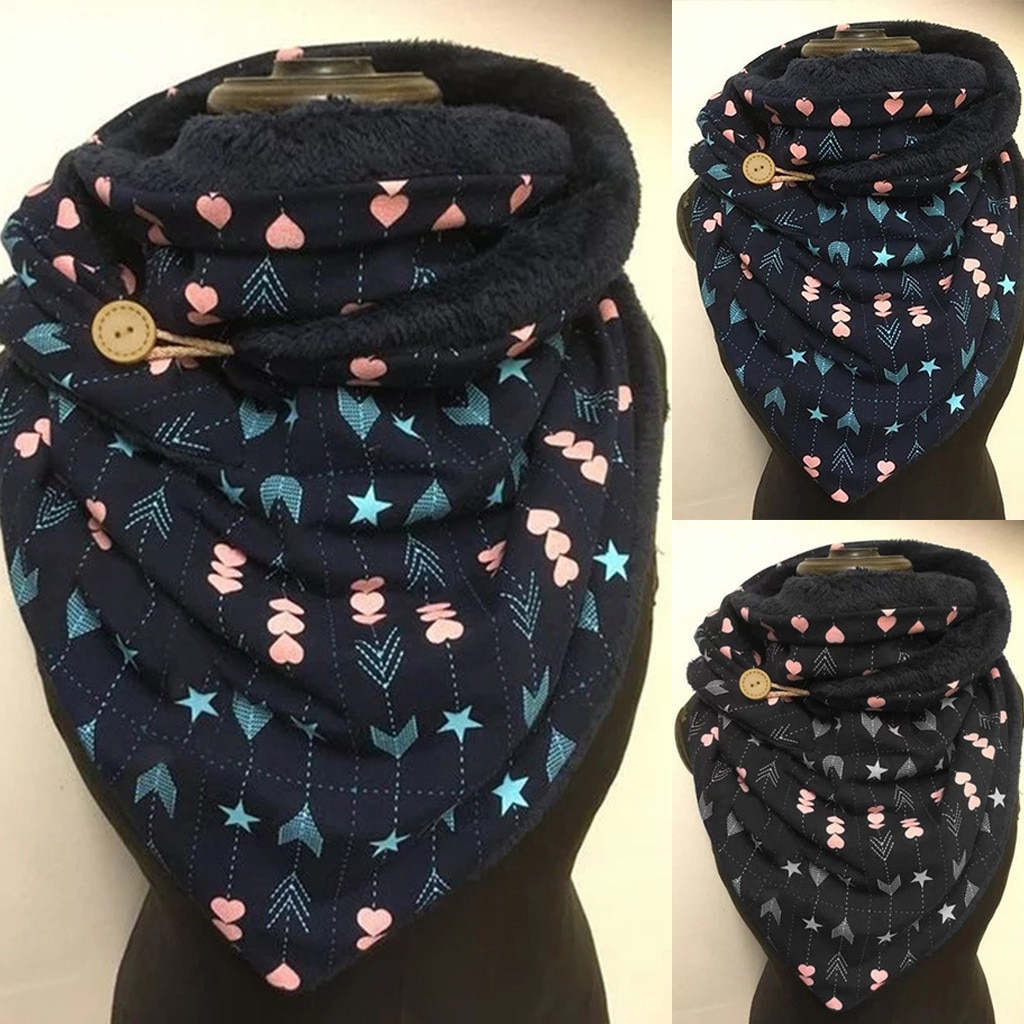 Femmes hiver impression foulards Vintage impression florale bouton Wrap décontracté écharpe Poncho tête plus bouche couverture # T2