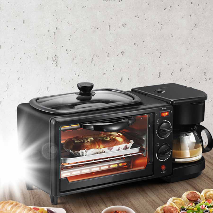 3 in 1 elektrisk frukostmaskin multifunktionell kaffebryggare stekpanna miniugn hushållsbröd pizzaugn stekpanda 398