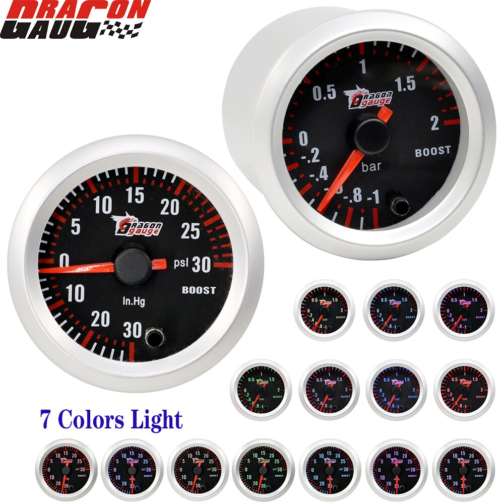 Dragon-Turbo turbina para coche, Motor paso a paso, medidor de impulso, barra de Turbin y medidor de Psi, Color Blacklight, 2 &quot;, 52mm, 7 colores,