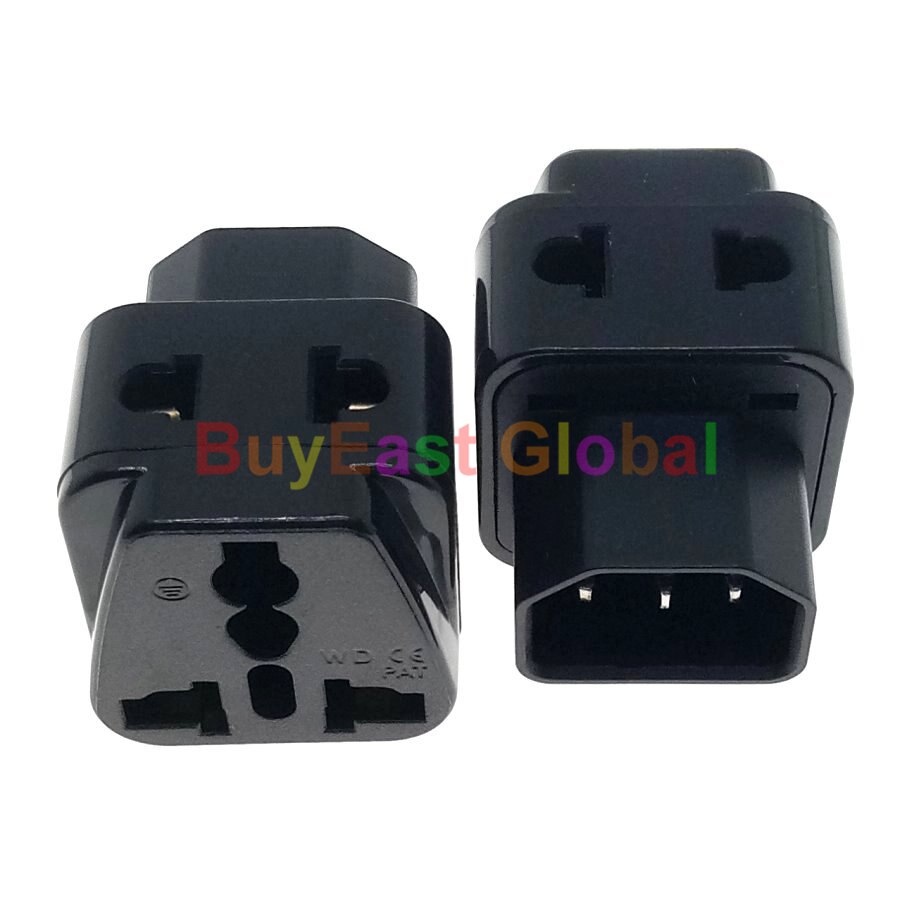 (Pack 3) 2 IN 1 - Universal to IEC320 C14 Male Electrical Plug Adapter AC100~250V 10A White / Black