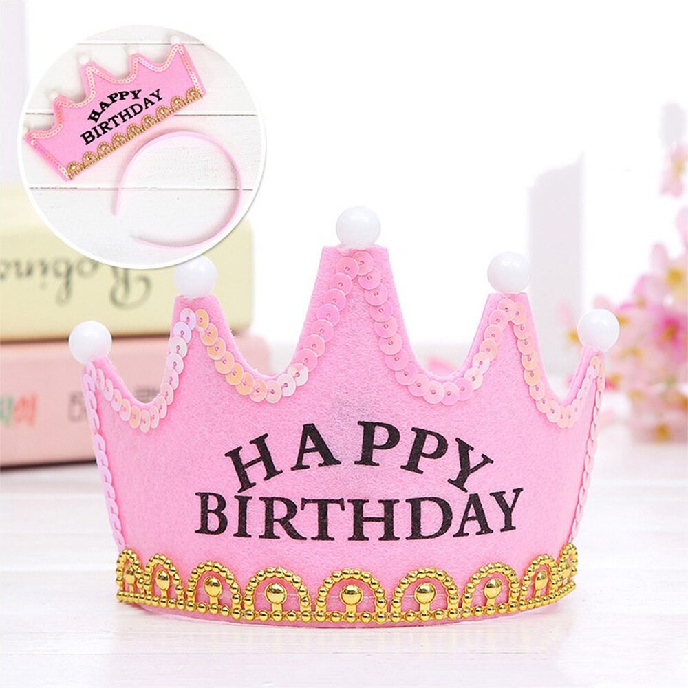 LED Light Happy Birthday Crown Hat for Kids Child Princess King Party Decor Supplies DIY Glowing Birthday Cap Headband: pink