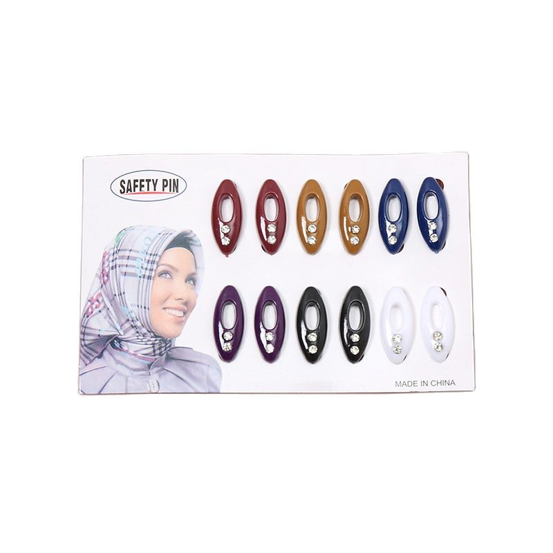 12 Stks/doos Plastic Veiligheid Broche Pinnen Hijab Pinnen Clips Met Strass Moslim Sjaal Sjaals Accessoires