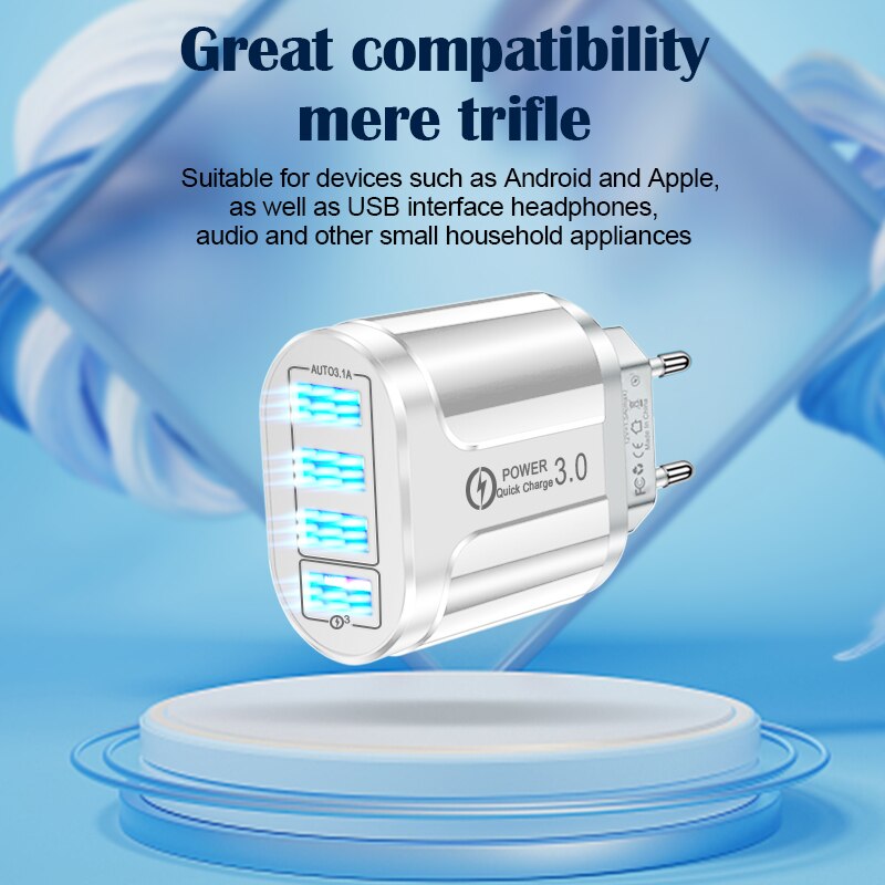 Cargador USB 3.1A de 4 puertos, adaptador de carga rápida, enchufe UE EE. UU. para Iphone POCO Realme Xiaomi, cargador de teléfono móvil QC 3,0, cargador de pared