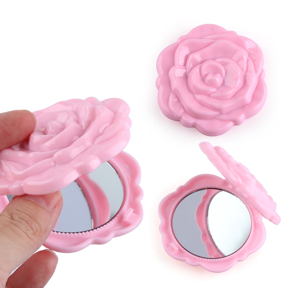 Vintage 4 Kleuren Twee-side Draagbare Reizen Leuke Rose Shape Pocket Spiegel Vouwen Dubbelzijdig 3D Hand Make cosmetische Spiegel