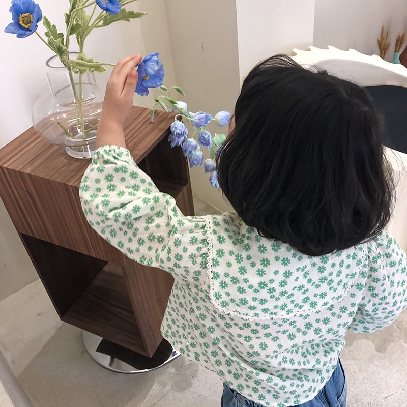 Spring Baby Girls Cute Embroidery Turn-down Collar Shirts Toddler Kids Long Sleeve Floral Tops Clothing