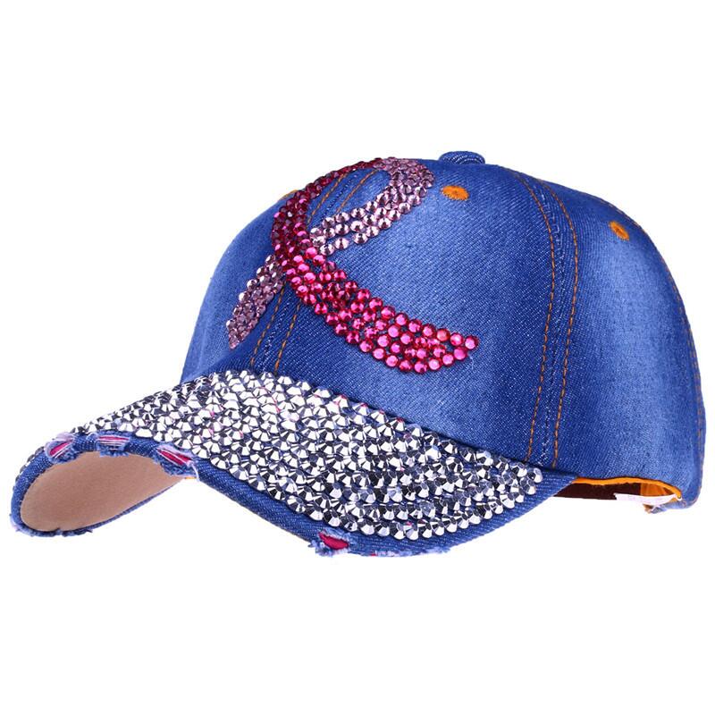 Farvet bånd kvinder besat krystaller rhinestones pailletter baseball cap pink swag bling afslappet hat kvindelige udendørs hatte: Blå