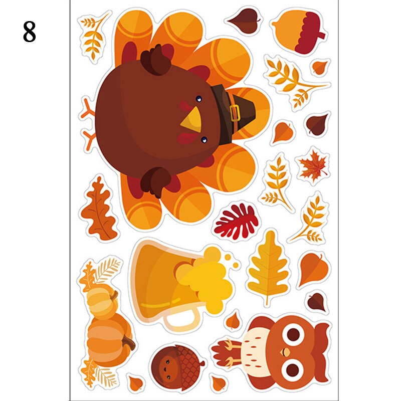 Cartoon Autumn Maple Leaf Window Wall Stickers Thanksgiving Bedroom Fall Leaf Turkey Fruit Wall Sticker Wall Decal Art: 8