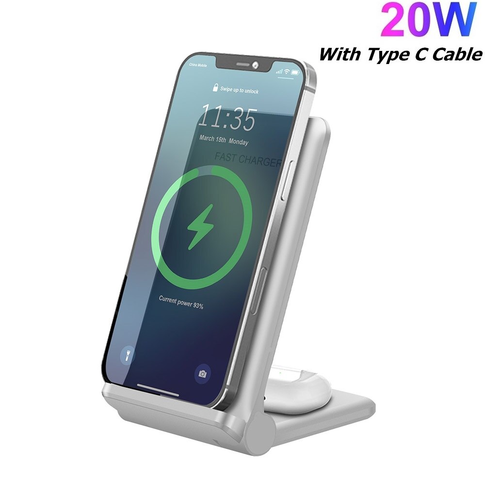 20W Fast Qi Wireless Charger 2 in 1 Induction Charging Stand For Samsung S10 S20 S21 For iPhone 13 12 11 XS XR X 8 Airpods Pro: 20W 2 in 1 White