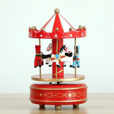 Merry Go Round Music Box Geometric Baby Room Decoration Unisex Wooden Christmas Horse Carousel MusicBox birthday ado: B