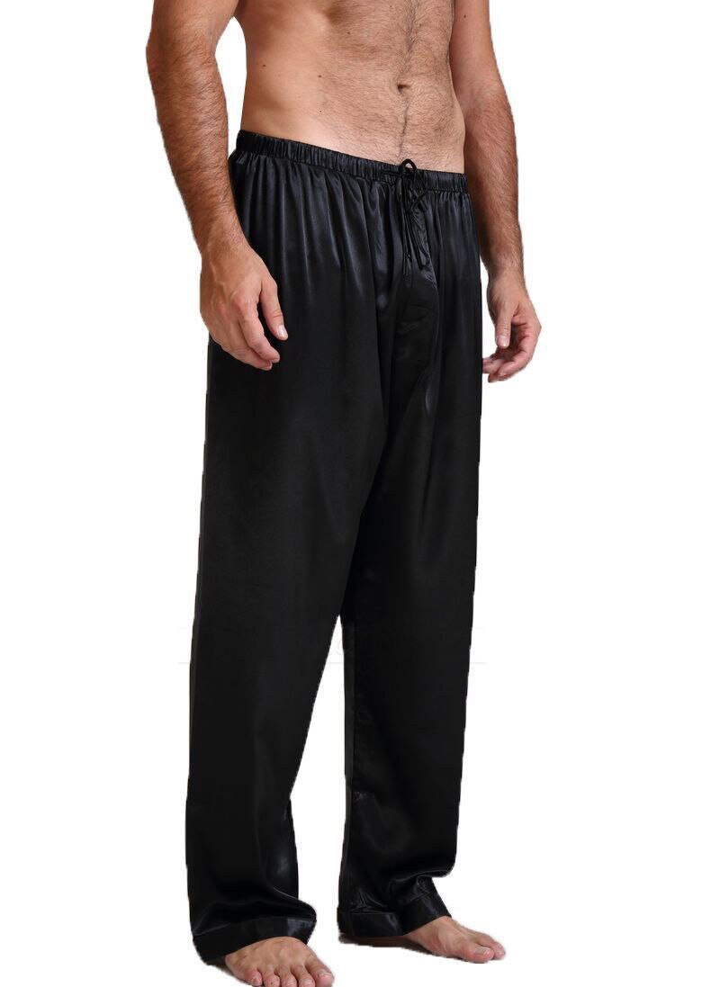 Ropa de dormir de satén para hombre, pijamas de seda, pantalones de salón, pantalones informales, ropa de dormir: black / S