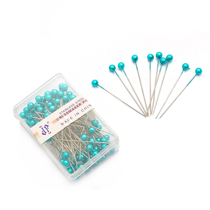 100Pcs/Box 38cm Colorful Round Pearl Head Needles Stitch Straight Push Sewing Pins For Dressmaking DIY Sewing Tools Positioning: Grass Green