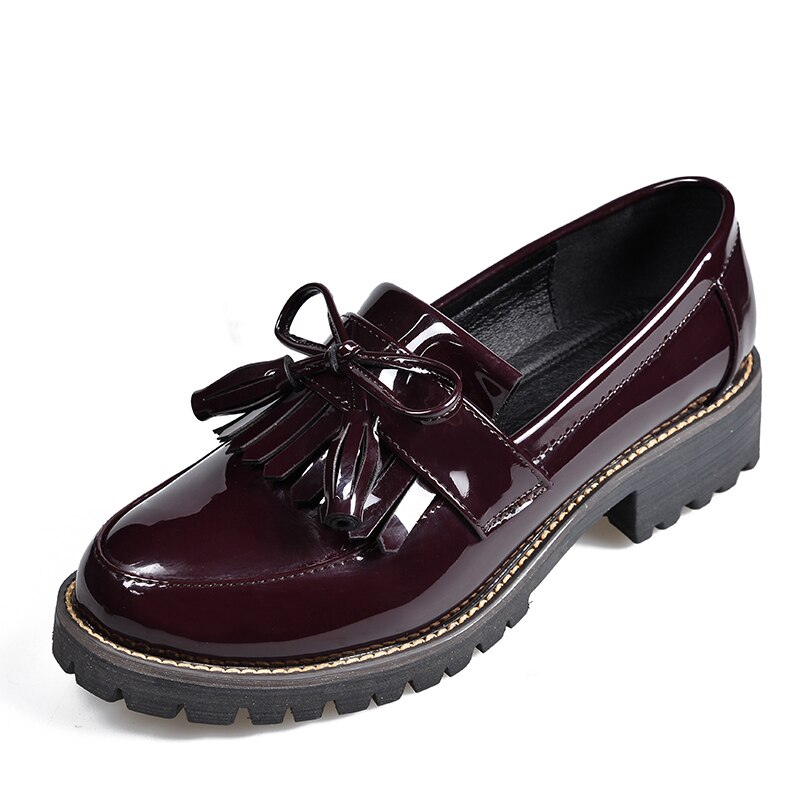 Plus size 41 42 oxford sko til kvinder laksko dame sløjfe slip on dame flat kvaster dame læder sko: Vinbehandlede oxford sko / 10