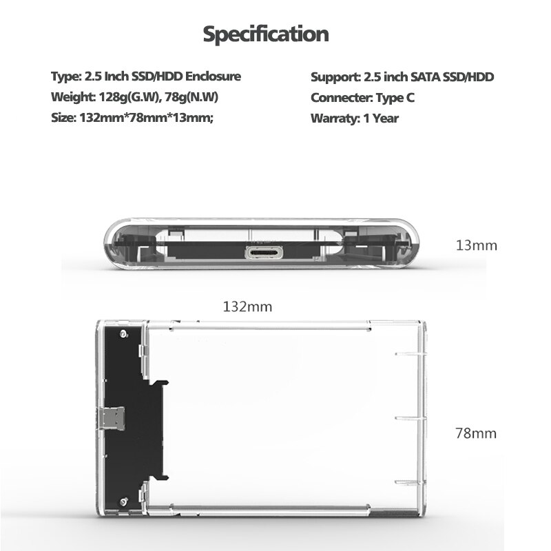 Nova chegada kingspec 6gbps sata ssd gabinete usb 3.0 7mm 5gbps ssd caixa de disco rígido externo 9.5mm para 2.5 polegada sata ssd hdd